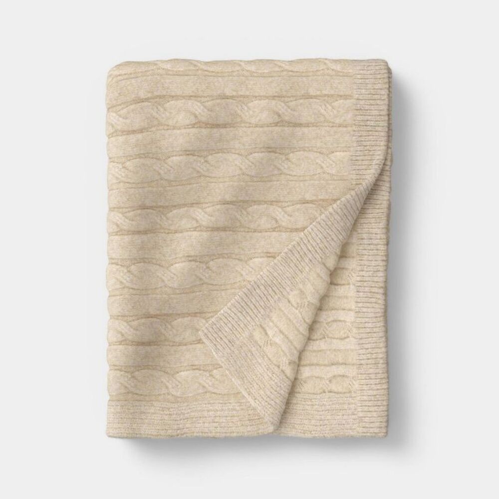Cozy Cable Knit Throw Pillow Khaki - Threshold